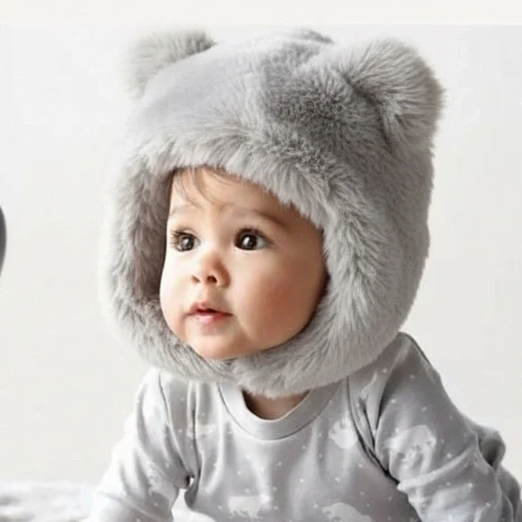 Restoration Hardware LUXE Fur Baby Animal Hood - Grey - 12 Months NWT - Picture 4 of 17